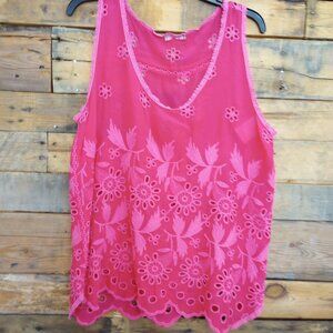 Johnny Was Hot Pink Embroidered Tank Sleeveless Top Size L